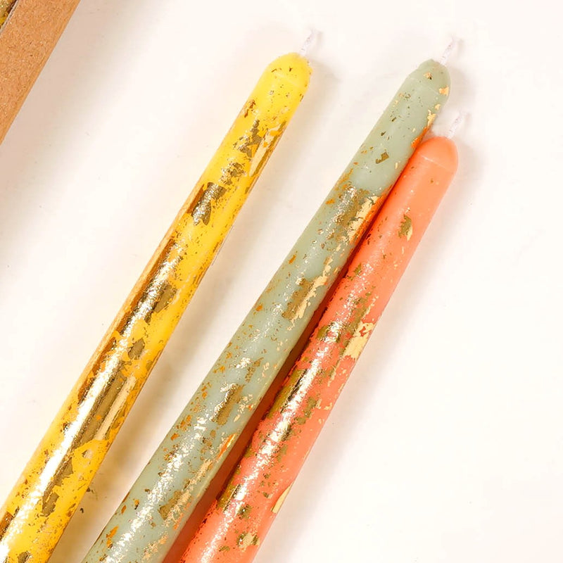Set Of 6 Taper Candles With Gold Detailing