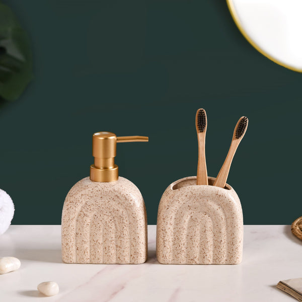 Ceramic Texture Arched Bathroom Accessories Set of 2