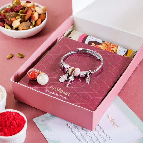 Hamsa Hand Bracelet Rakhi Gift Hamper Set Of 3 With Box And Card