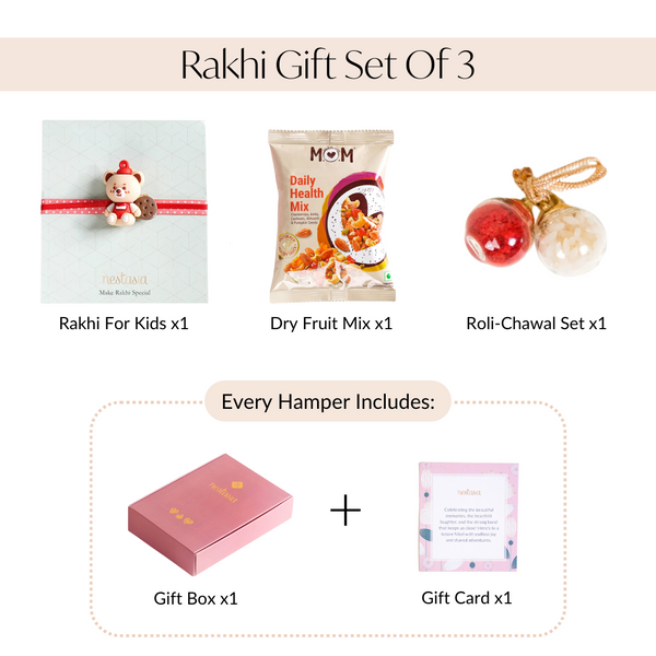 Teddy Bear Kids Rakhi Gift Hamper Set Of 3 With Box And Card