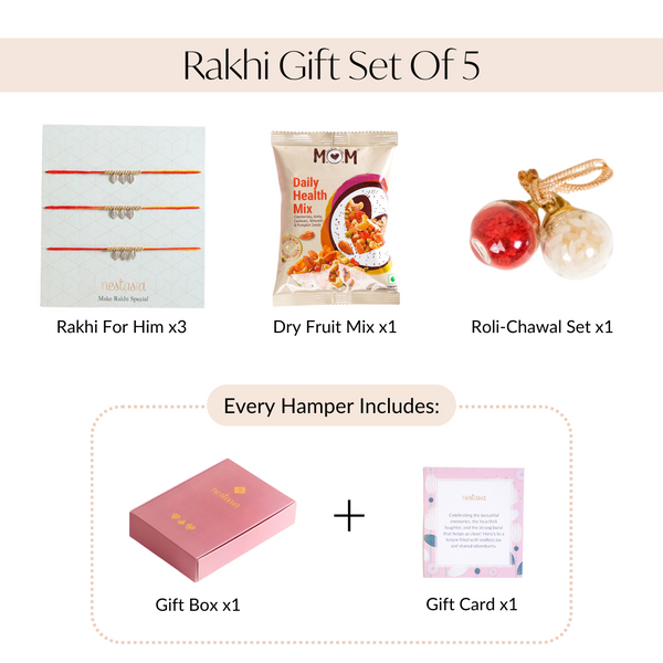 Traditional Moli Rakhi Gift Hamper Set Of 5 With Card And Box