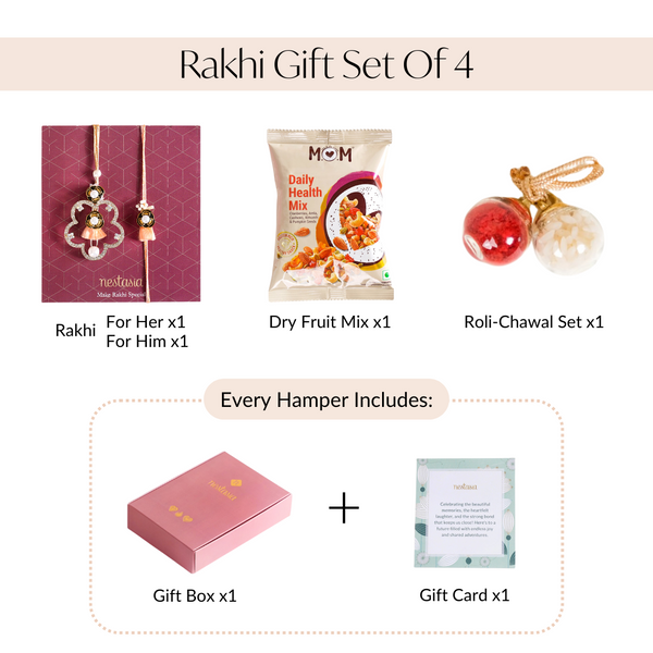 Peach Crystal Studded Pair Rakhi Gift Set Of 4 With Dry Fruits