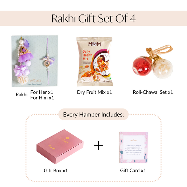 Lavender Couple Rakhi Gift Set Of 4 With Box And Card