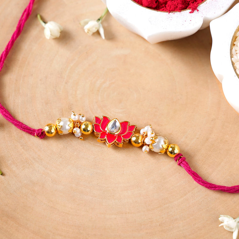 Kundan Meenakari Lotus Rakhi Hamper For Couple