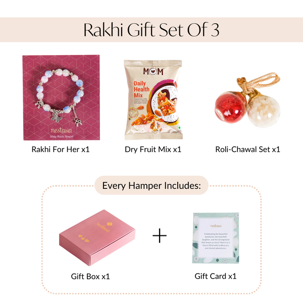 Bow And Butterfly Charm Bracelet Rakhi Gifting Set Of 3 With Box And Card