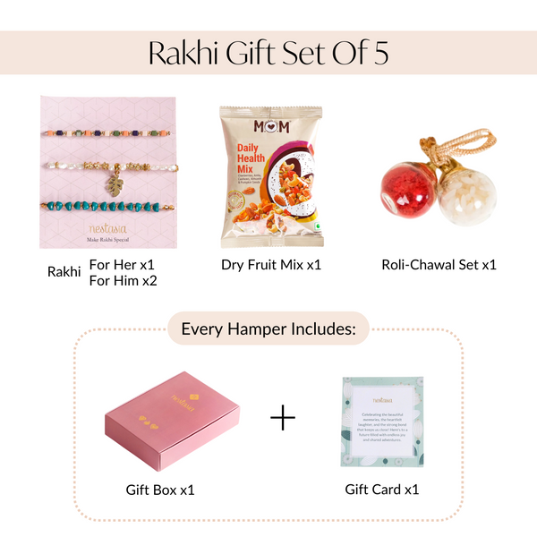 Leaf And Stone Rakhi Gift Hamper Set Of 5 With Box And Card