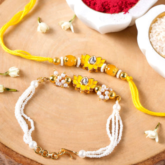 Meenakari Yellow Lotus Rakhi Gift Hamper