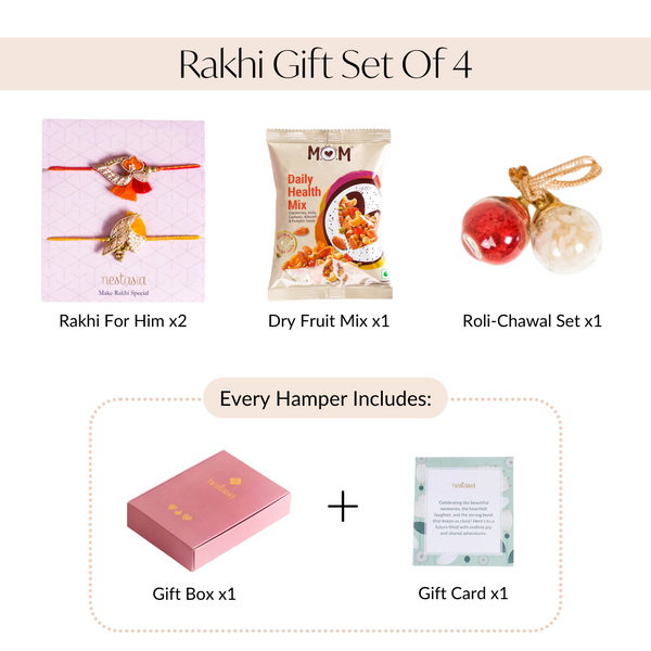 Rakhi For Brother Set Of 4 With Gift Box And Card