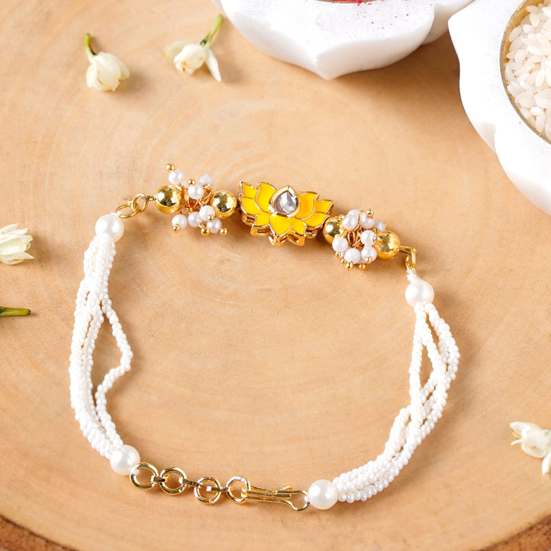 Meenakari Yellow Lotus Rakhi Gift Hamper