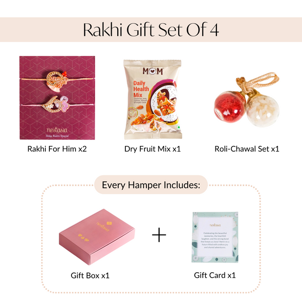 Colourful Rakhi Gift Set Of 4 For Bhai With Box And Card