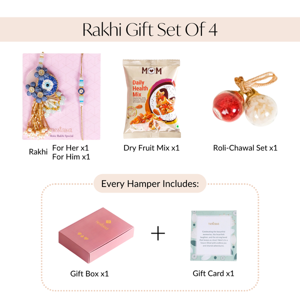 Bugle Bead Evil Eye Rakhi Lumba Hamper Set Of 4 With Gift Box And Card