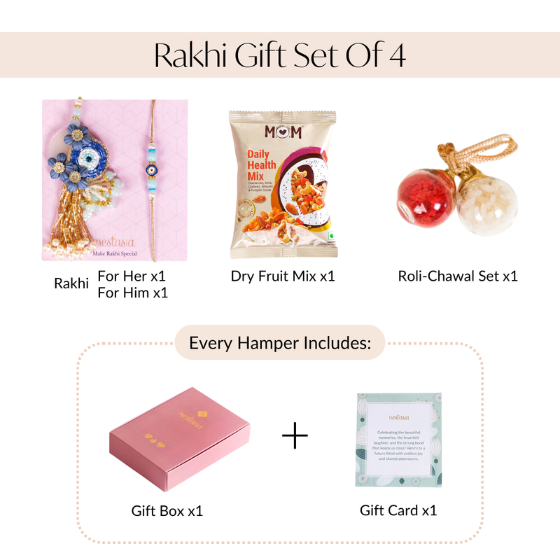 Bugle Bead Evil Eye Rakhi Lumba Hamper Set Of 4 With Gift Box And Card