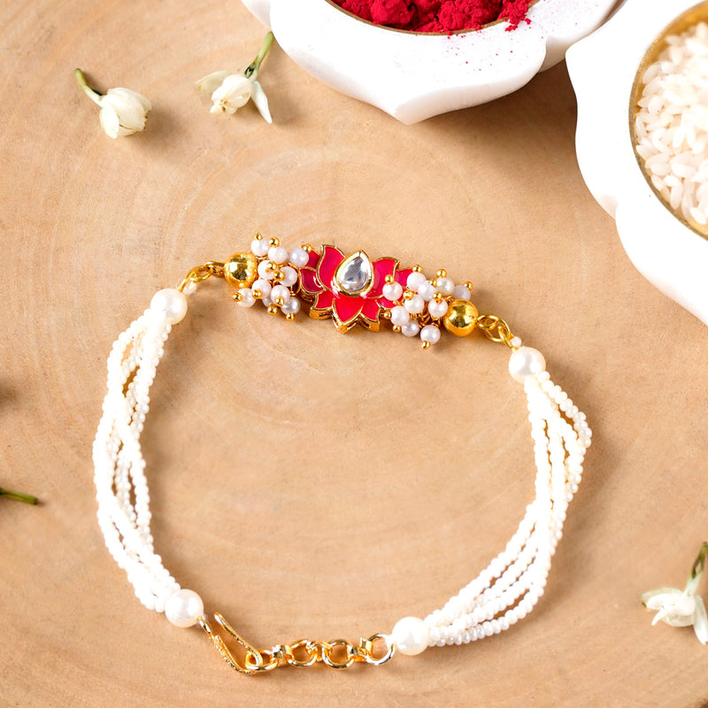 Kundan Meenakari Lotus Rakhi Hamper For Couple