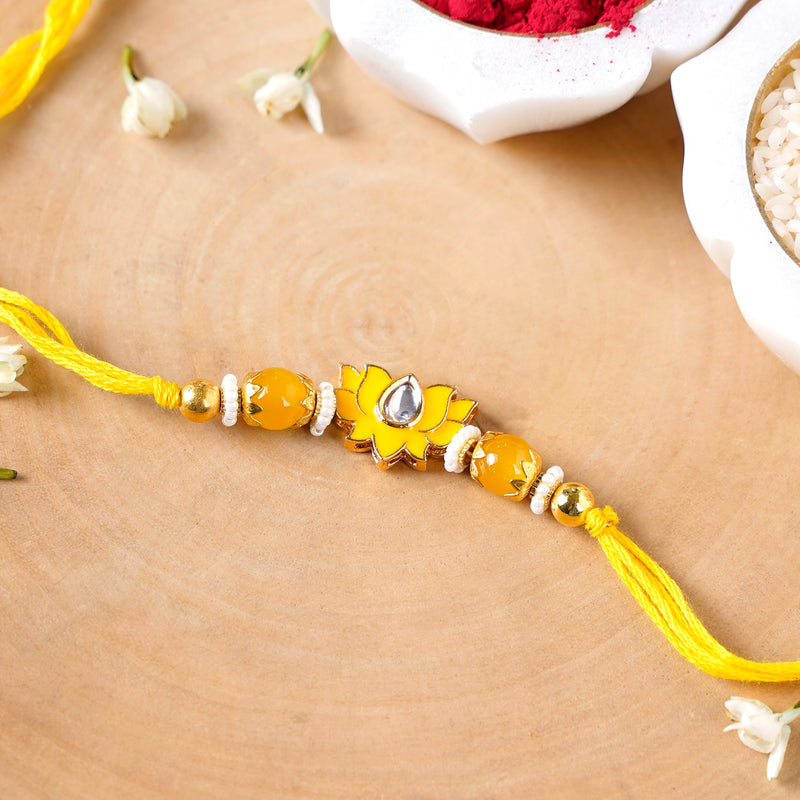 Meenakari Yellow Lotus Rakhi Gift Hamper