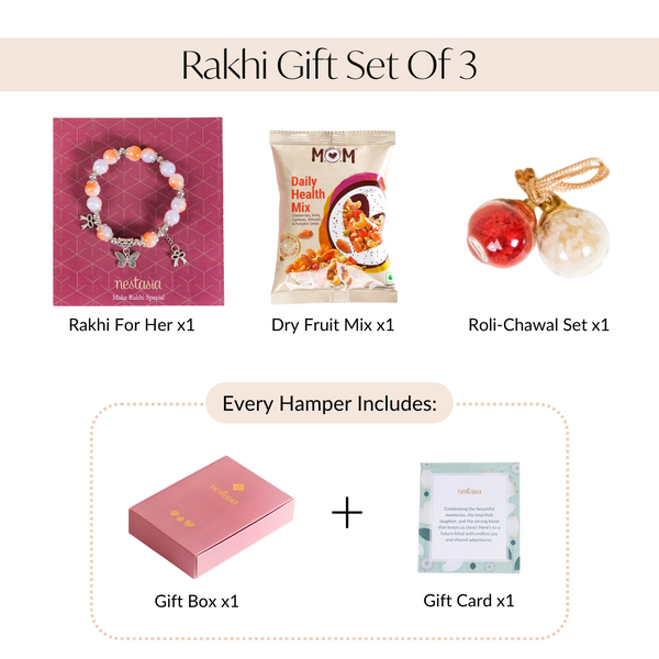 Beads Bracelet Rakhi Hamper Set Of 3 With Gift Card And Box
