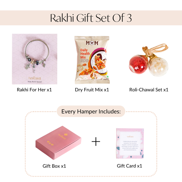 Hamsa Hand Bracelet Rakhi Gift Hamper Set Of 3 With Box And Card