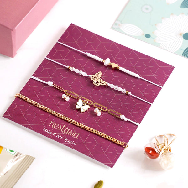 Butterfly Gold Chain Rakhi Gift Set Of 6 With Box And Card