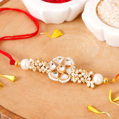 Pearl And Kundan Rakhi Gift Hamper For Brother