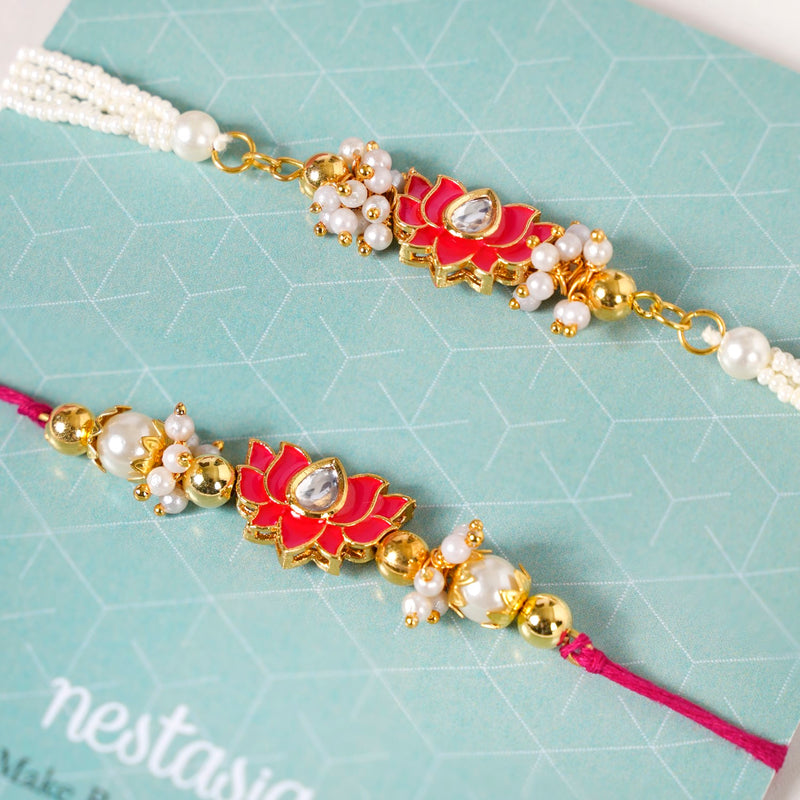 Kundan Meenakari Lotus Rakhi Hamper For Couple