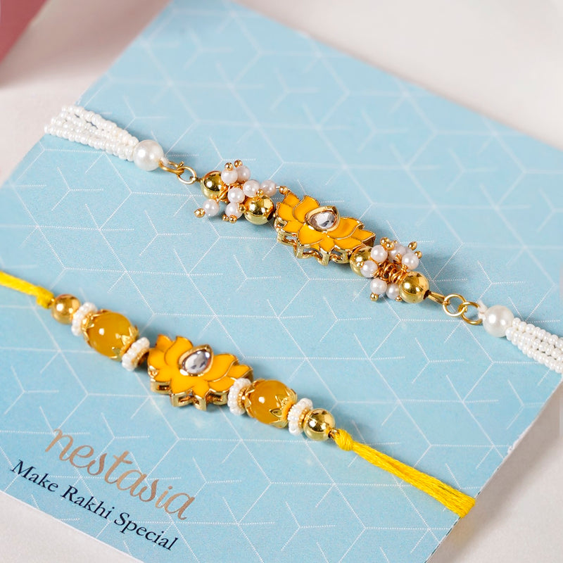 Meenakari Yellow Lotus Rakhi Gift Hamper