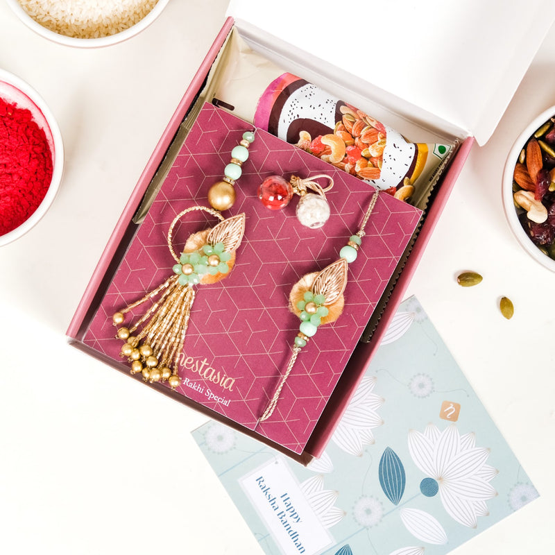 Set Of 6 Floral Love Rakhi Hamper For Bhaiya Bhabhi