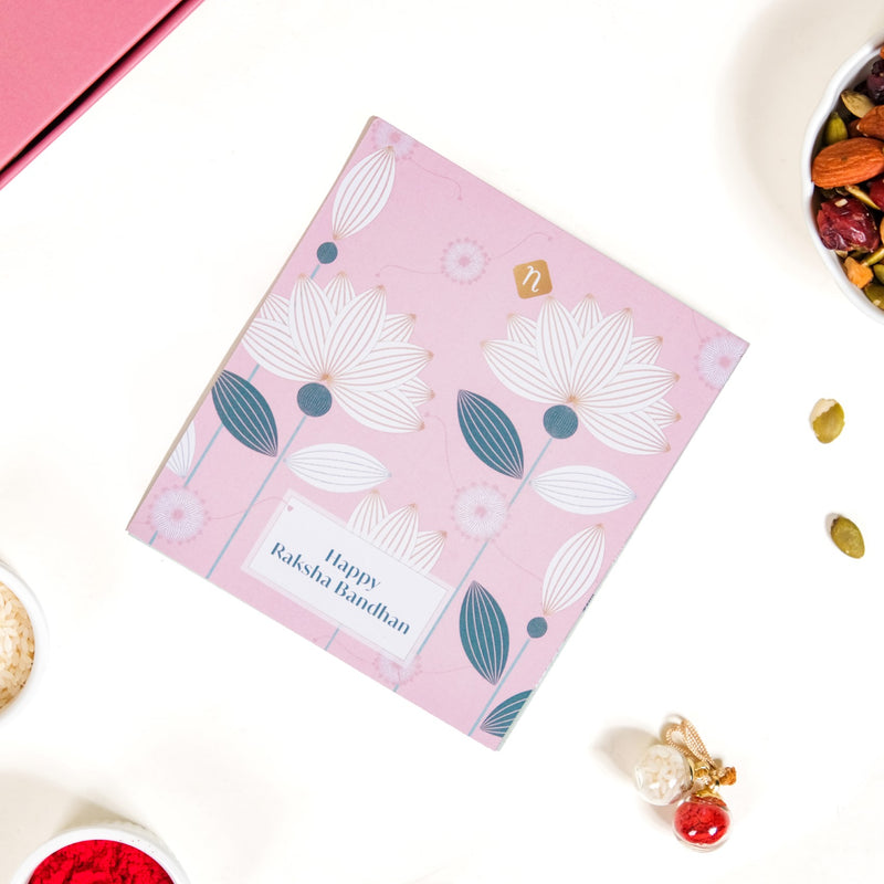 Pink Bloom Rakhi Lumba Gift Set Of 4 With Box And Card