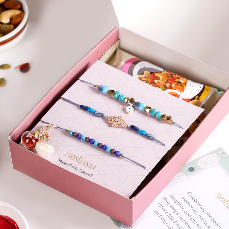 Hamsa Hand Evil Eye Rakhi Hamper Set Of 5 With Gift Box And Card