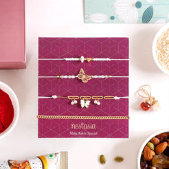 Butterfly Gold Chain Rakhi Gift Set Of 6 With Box And Card