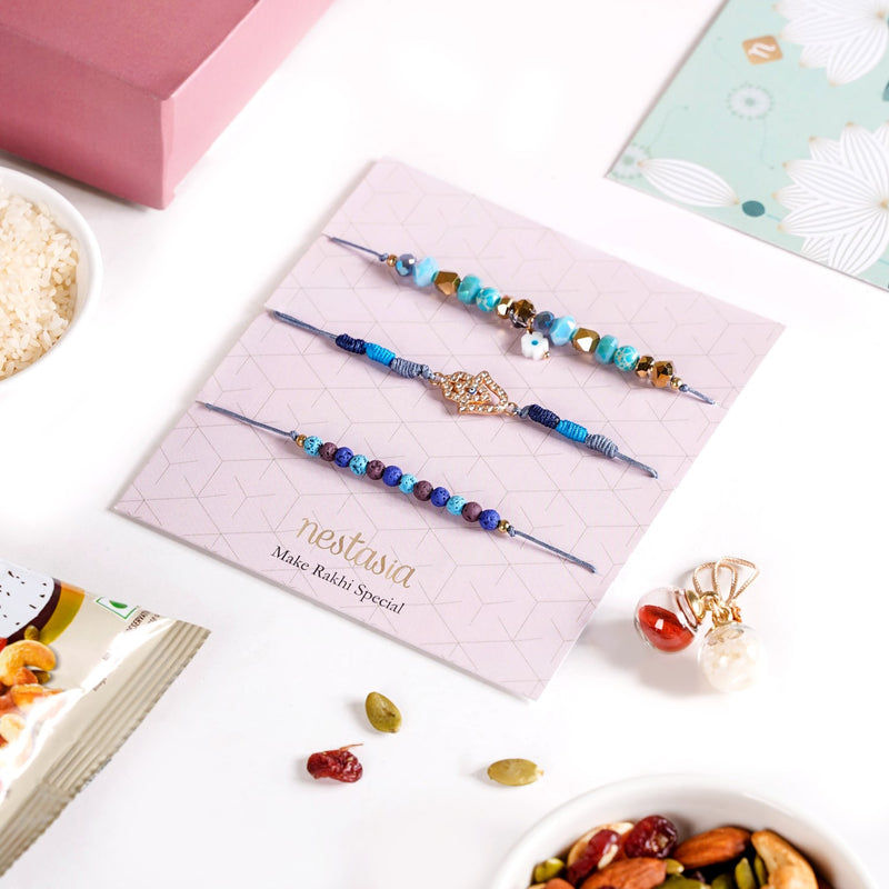 Hamsa Hand Evil Eye Rakhi Hamper Set Of 5 With Gift Box And Card