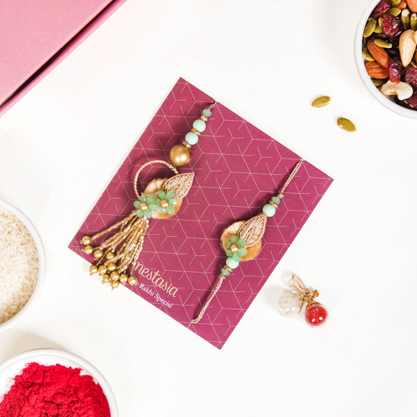 Set Of 4 Floral Love Rakhi Lumba For Bhaiya Bhabhi With Box And Card