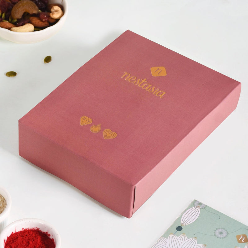 Green Kundan Lotus Rakhi Gift Set For Bhaiya Bhabhi