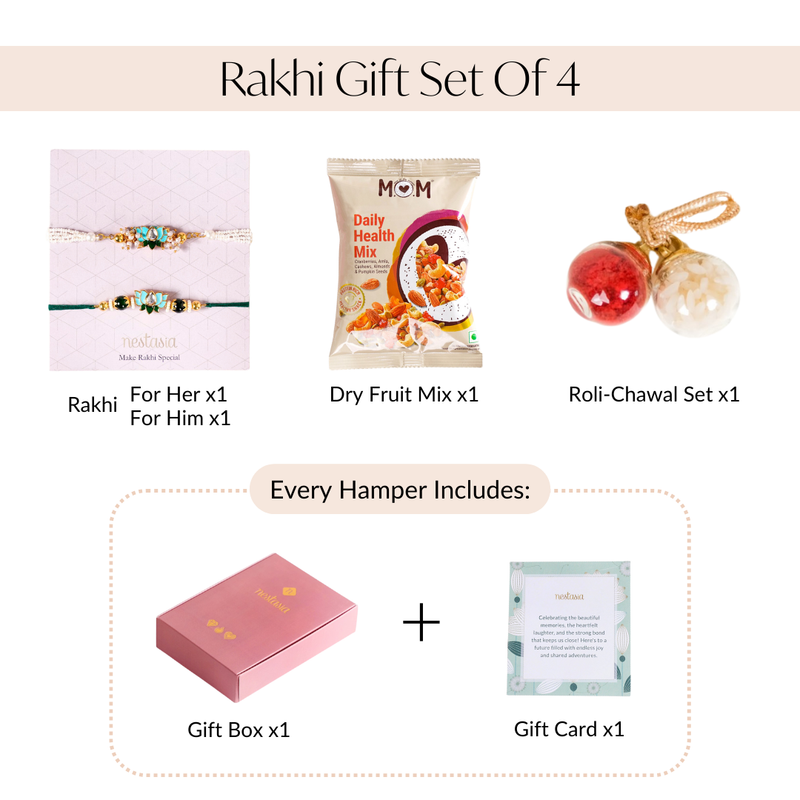 Green Kundan Lotus Rakhi Gift Set For Bhaiya Bhabhi