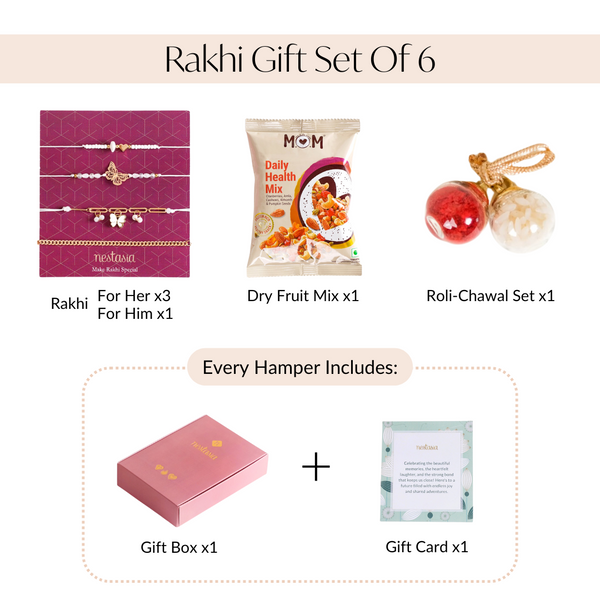 Butterfly Gold Chain Rakhi Gift Set Of 6 With Box And Card