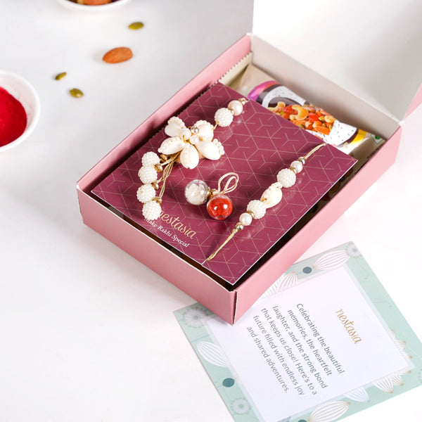 Pearl Chic Rakhi Lumba Set Of 4 With Gift Box And Card