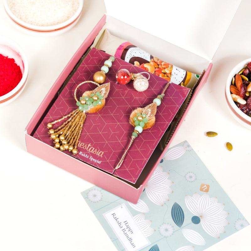 Set Of 6 Floral Love Rakhi Hamper For Bhaiya Bhabhi