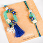 Blue Leaf Motif Designer Rakhi Lumba Set Of 4 With Box And Card