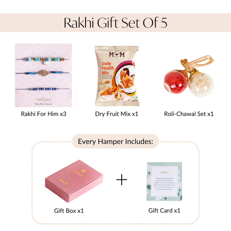 Hamsa Hand Evil Eye Rakhi Hamper Set Of 5 With Gift Box And Card