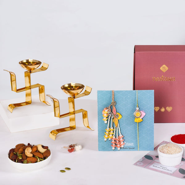 Divine Swastika Rakhi Hamper For Bhaiya Bhabhi