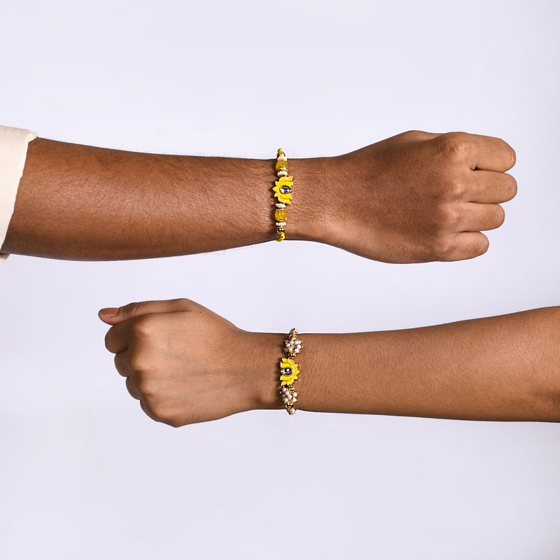 Meenakari Yellow Lotus Rakhi Gift Hamper