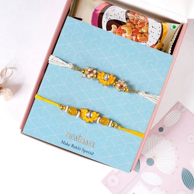 Meenakari Yellow Lotus Rakhi Gift Hamper
