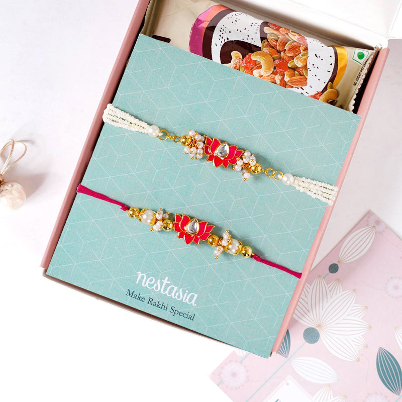 Kundan Meenakari Lotus Rakhi Hamper For Couple