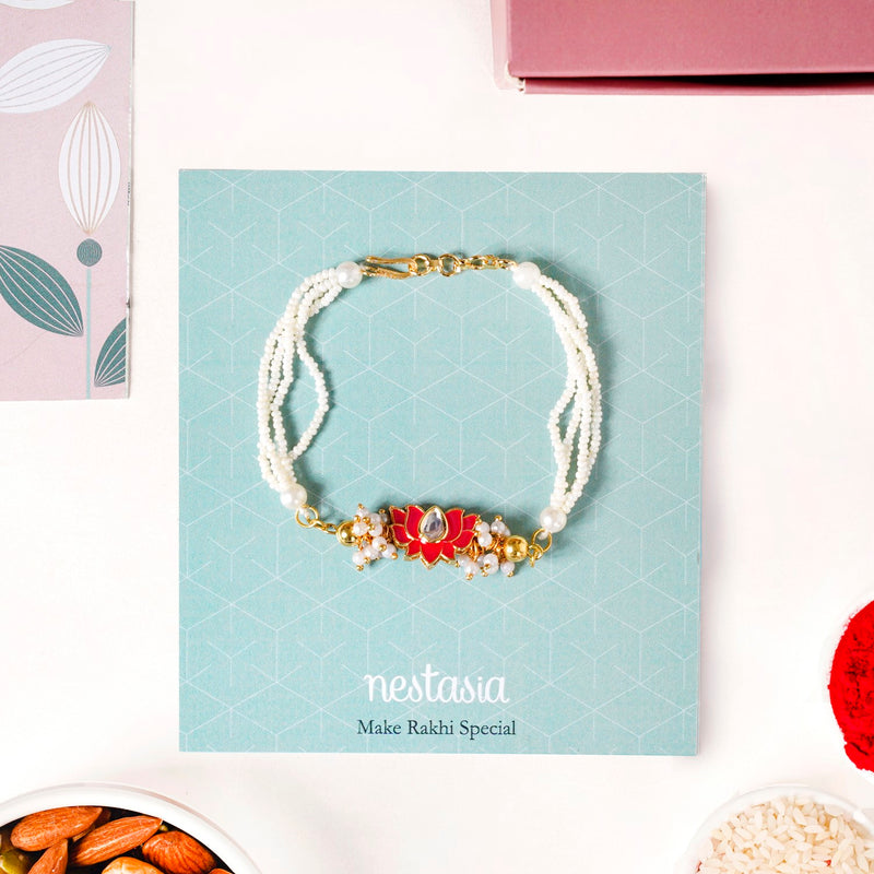 Kundan Meenakari Lotus Rakhi Hamper For Couple