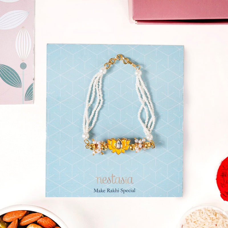 Meenakari Yellow Lotus Rakhi Gift Hamper