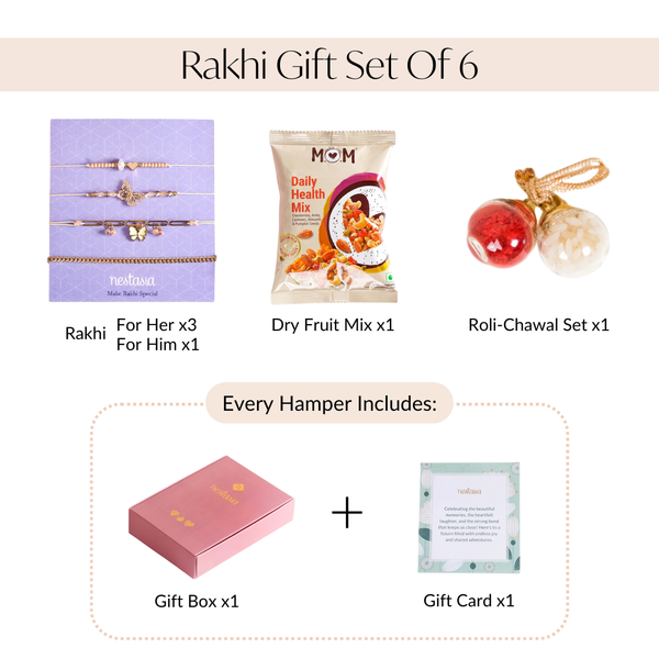 Butterfly Heart Rakhi Hamper Set Of 6 With Box And Card