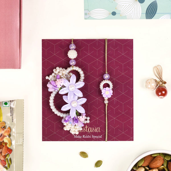 Lavender Pearly Garden Rakhi Lumba Set Of 4 With Gift Box And Card
