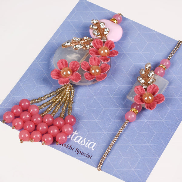 Pink Bloom Rakhi Lumba Gift Set Of 4 With Box And Card