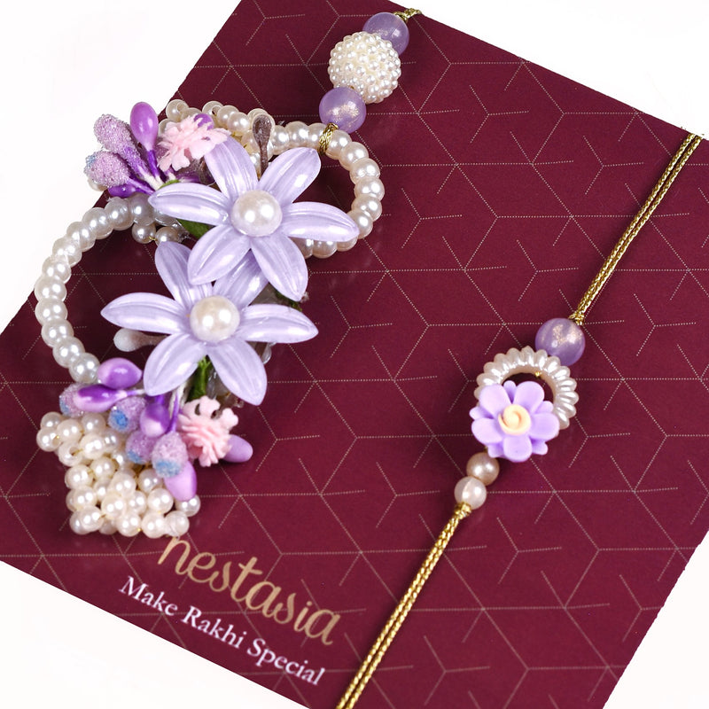 Lavender Pearly Garden Rakhi Lumba Set Of 4 With Gift Box And Card