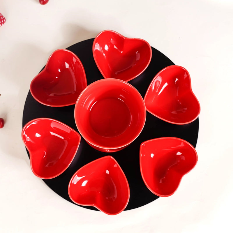 Amore Heart Ceramic Fondue Set Red