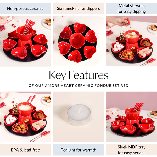 Red Heart Ceramic Fondue Set