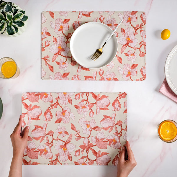 Rectangular Red Poppy Printed Placemats Set Of 6